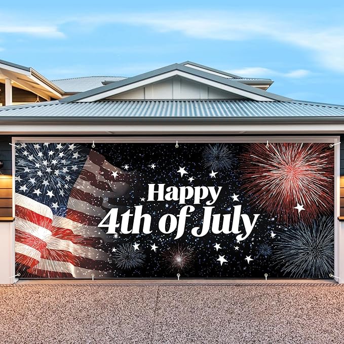 7 * 16FT Eagle Flag Happy 4th of July Garage Door Cover Decorations Independence Day Garage Door Banner for Outdoor Indoor Patriot Party Photography Backdrop