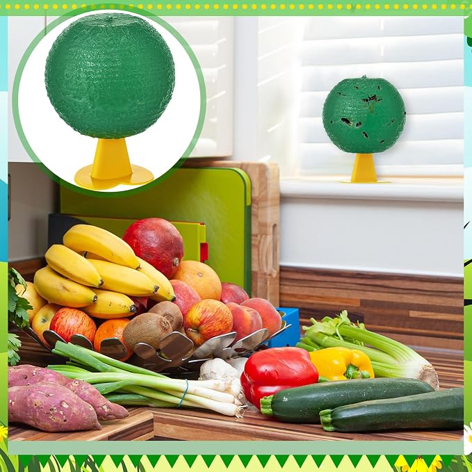 Qualirey 10 Set Fruit Fly Sticky Trap Balls Fungus Gnat Killer Bug Catcher Gnat Trap Insect Traps Indoor Outdoor Plant Fly Sticky Traps Ball for Fungus Plants(Green)