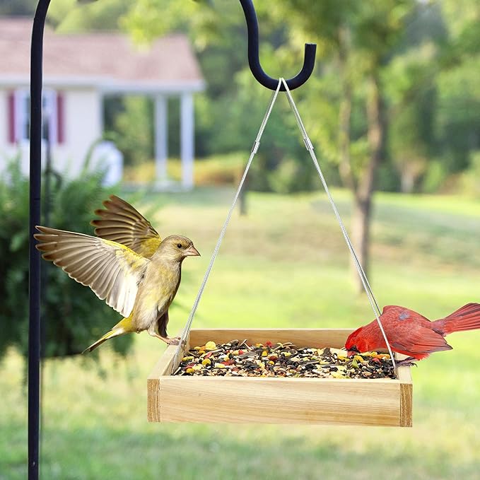 TT Nature Platform Bird Feeder for Outdoor, Eco-Friendly Wood Hanging Tray Bird Feeders，Durable and Stable Great for Hanging Wild Birdfeeder Trays in Garden Outdoors, Install Required