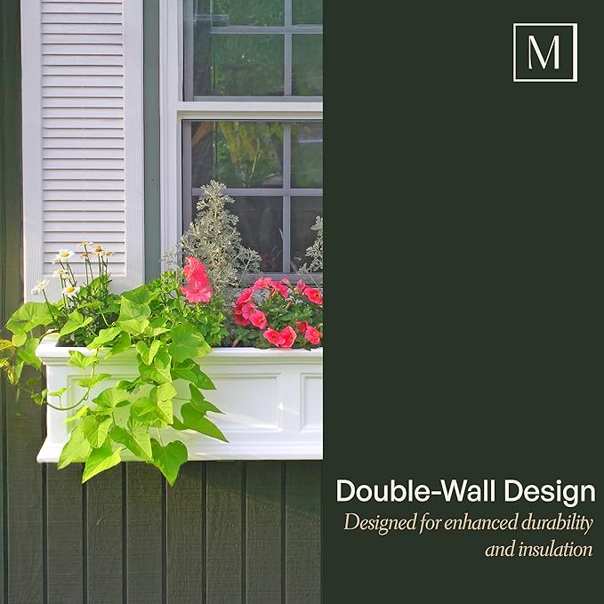 Mayne Fairfield 5ft Window Box, Self Watering Flower Box with Double Wall Design, All Season Fade Resistant Outdoor Window Planter with Steel Mounting Bracket, Graphite Grey