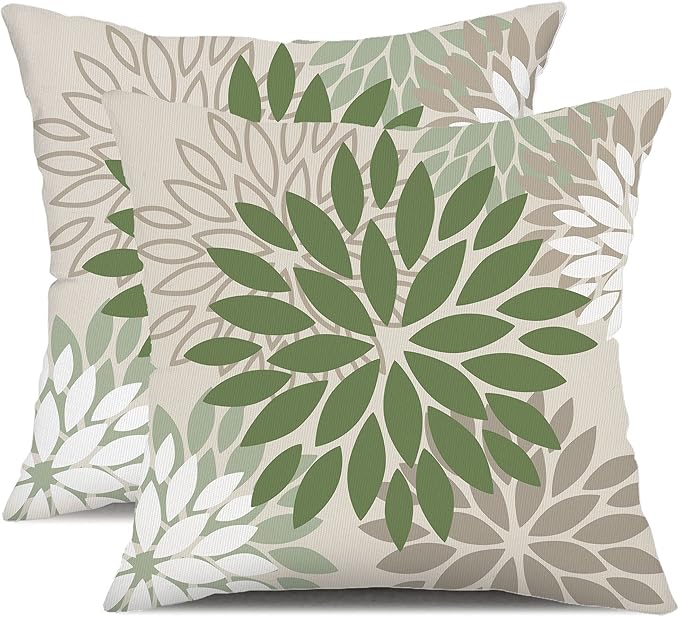 DFXSZ Army Green Pillow Covers 18x18 Inch Set of 2 Flower White Gray Elegant Colored Throw Pillows Outdoor Waterproof Decor for Patio Funiture Garden Living Room Sofa Polyester Pillow Covers 002G18