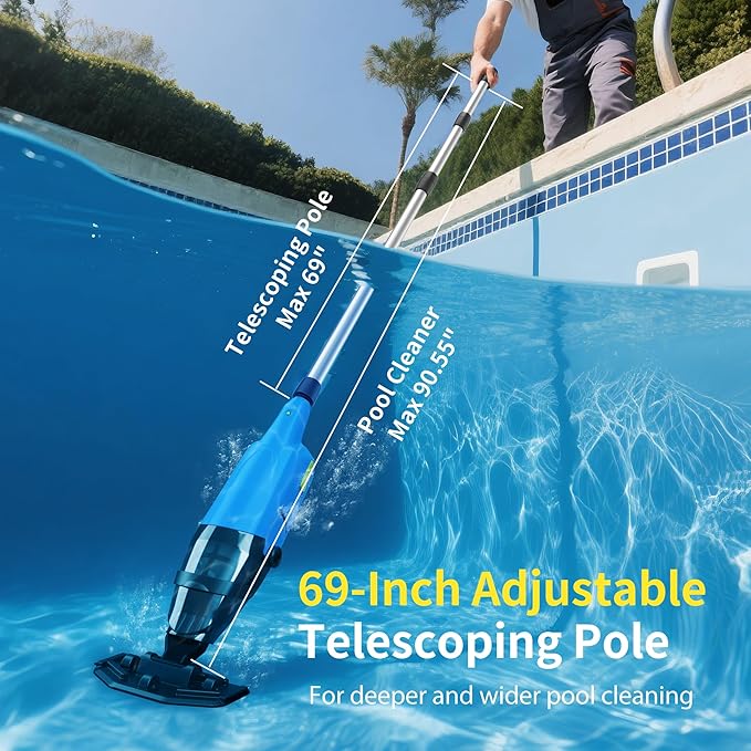Handheld Pool Vacuum for Above Ground Pools,Cordless Pool Vacuum with Powerful Suction up to 15GPM, Ideal for Leaves and Debris,Pool Vacuum for Hot Tubs and Inground Pools