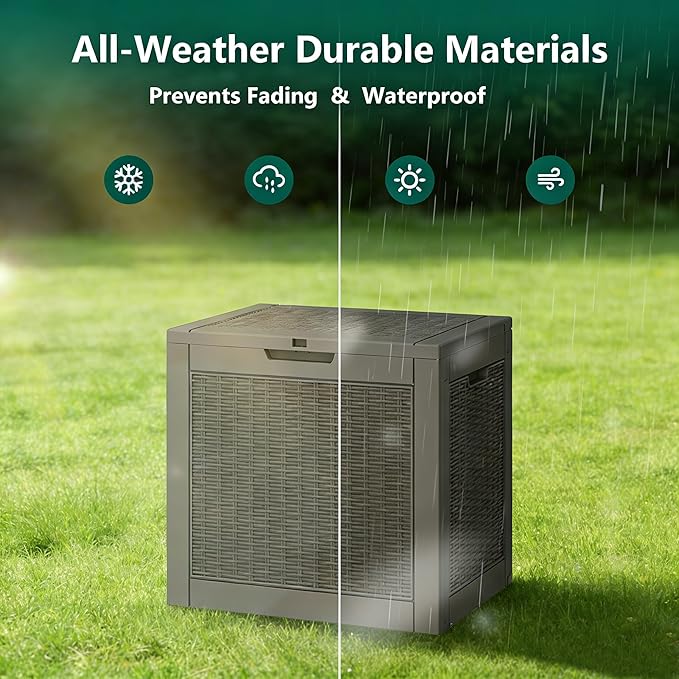 32 Gallon Outdoor Storage Box, Resin Deck Boxes Outdoor Waterproof For Patio Furniture, Garden Tools, Pool Supplies, Lockable And UV Resistant (a Set of 2,Rattan Gray)