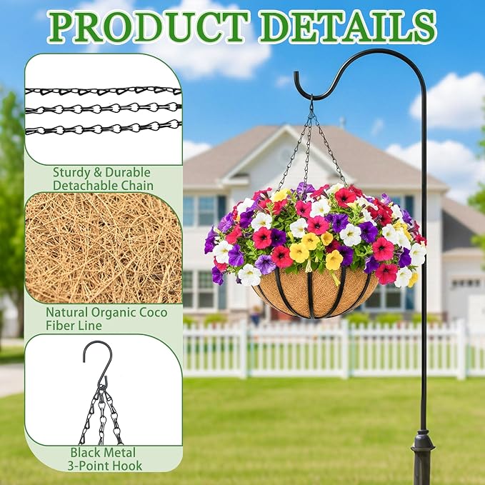 Hanging Planters for Outdoor Plants 4 Pack 12 inch Metal Hanging Flower Basket with Coco Coir Liner Wire Plant Holder Watering Flower Baskets Pot Hanger Garden Decoration for Indoor Outdoor(DQL)