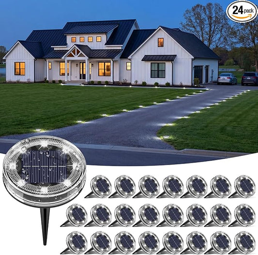 vighep 24 Pack Solar Ground Lights, 2.8 inch Flat Solar Light Outdoor Waterproof, Anti Rust, Low Profile Led Solar Powered Disc Lights Landscape Lighting for Yard,Walkway,Lawn,Path - Cool White