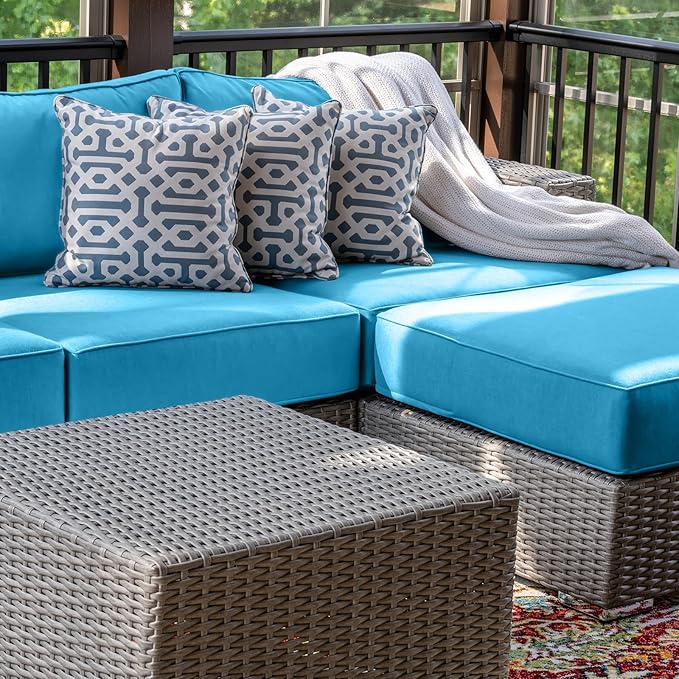 14 Piece Outdoor Patio Waterproof Cushion Covers, Fits 6-Seat Wicker Rattan Sectional Couch Chair Furniture Cover Replacement Set - Fade-Resistant Patio Cushion Covers with Zipper