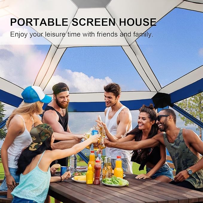 COBIZI 12x12 FT Pop Up Canopy Stargazing Tent, Gazebos On Clearance with Removable Roof, Screened in Gazebo, Screen Tents Portable carpas para Patio for Outdoor Camping,Backyard, Garden, Blue(Pro)