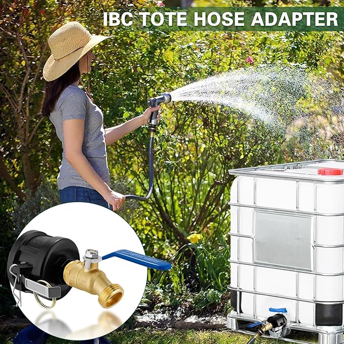 IBC Tote Adapter, 2" Cam Lock for 275-330 Gallon IBC Tote Tank with 2packs Groove Fittings, IBC Tote to Garden Hose Adapter with Brass Hose Faucet (3/4" Male NPT Inlet ×3/4" Male GHT Threaded)