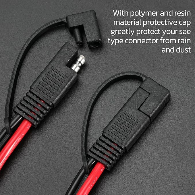 10AWG SAE Extension Cable 10 Gauge SAE to SAE Extension Cord with Two Prong Connectors for Solar RV Automotive (1FT)