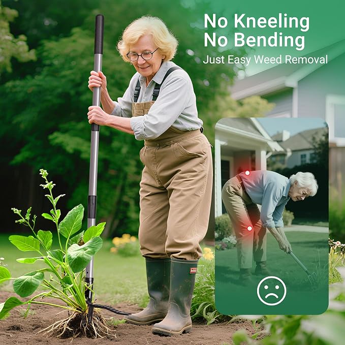 Suchtale Metal Weeder，Stand Up Weed Puller Tool with Long Handle – Heavy-Duty All-Metal Weeder with Upgraded Pincer Claw – Pull Weeds from the Root Without Bending, Pulling, or Kneeling