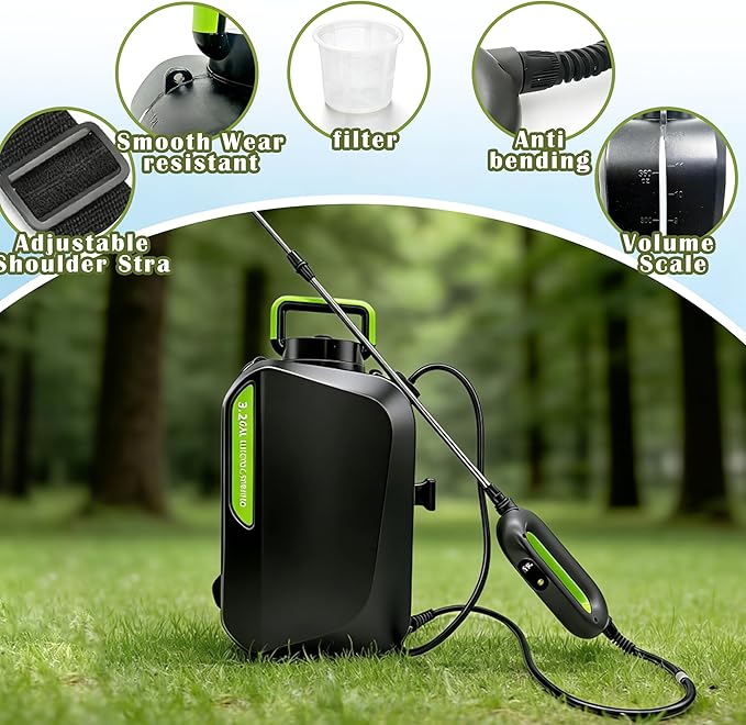 3.2 Gallon Battery Powered Sprayer, Covers 6,000+ Sq Ft per Tank – Electric Sprayer with 5 Interchangeable Nozzles, Handle with 2-Speed Control & Digital Display, for Lawn, Garden & Outdoor Cleaning