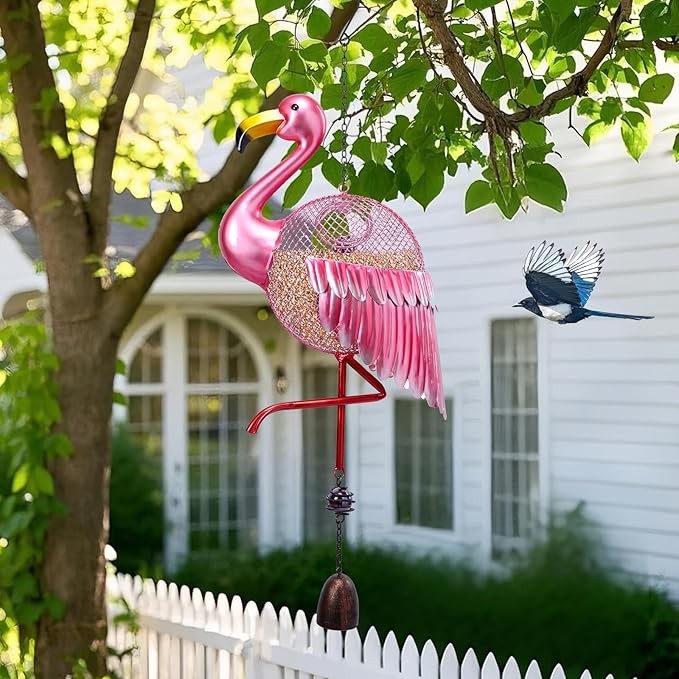 Yinns Bird Feeders - Squirrel Proof Wild Bird Feeder for Outside, Flamingos Shaped Birdfeeders, Metal Hanging Bird Feeder for Garden Patio Yard Decor
