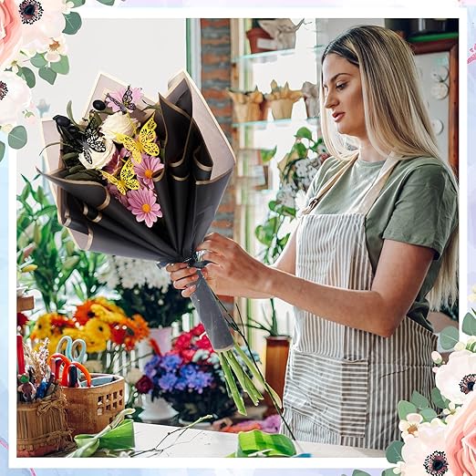 Qilery 243 Pcs Flower Bouquet Wrapping Paper Waterproof Floral Wrapping Paper Florist Supplies with Butterfly Decoration Crowns Ribbons Bouquet Pin Glue for DIY Craft (Fresh Color)