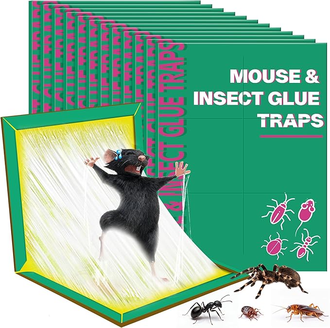 12 Pack Sticky Mouse Traps, Sticky Traps for Rats Mice Rodents Snakes No Touch Indoor Mouse Traps for Home Kitchen Garage Attic Basements, Easy to Set, Green