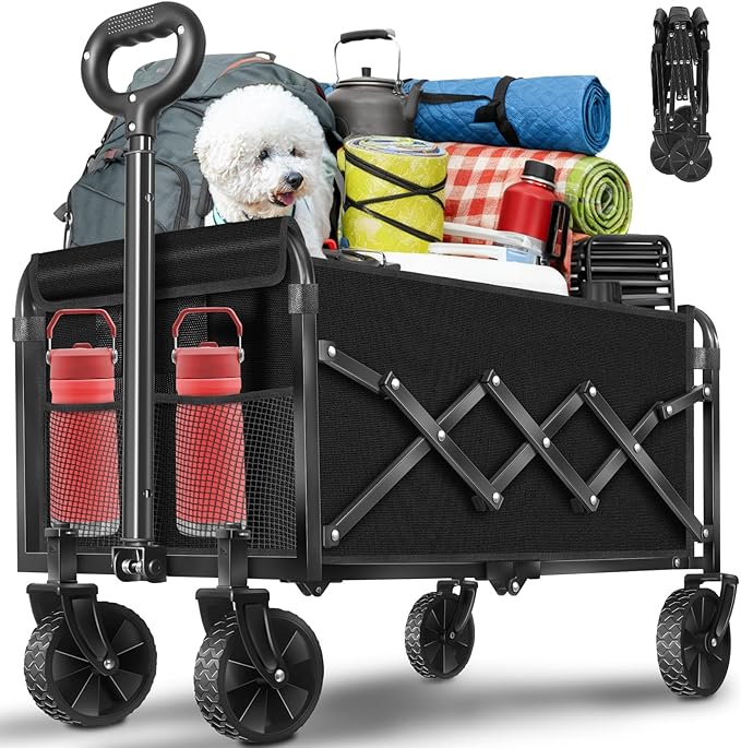 Wagons Carts Foldable,Folding Wagon Cart, Collapsible Utility Wagon with Adjustable Handle, Portable Grocery and Shopping Wagon for Apartment, Park, Sports, Picnic and Daily Use