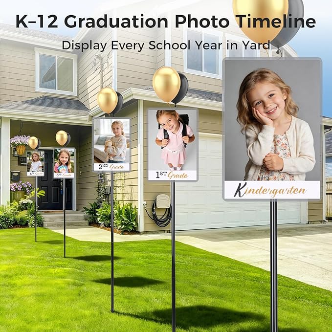 2026 Graduation Decorations– K–12 Photo Display Yard Signs with Stakes, Senior School Year Picture Timeline Lawn Decorations, Supports Photos up to 8×10, Class of 2026 Graduation Gifts Party Decor