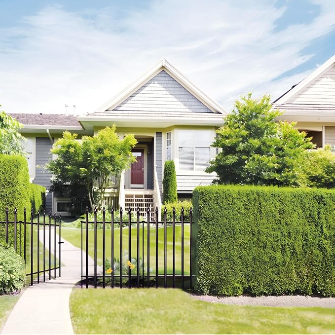 Thealyn Metal Garden Fence 32 in H x 24 in W 5 Panels (4 Panels + 1 Gate) Total Length 10 ft, No Need Dig Rustproof Animal Barrier Fencing Border Fence for Dog, Patio,Yard, Landscape, Flower Bed