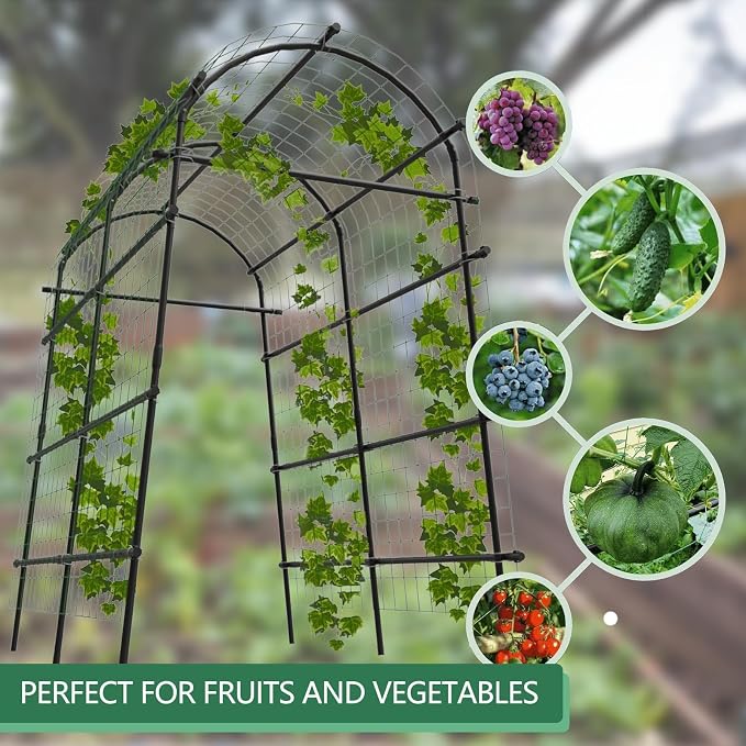 Metal Garden Arch Trellis, 7.6Ft Black for Raised Beds, Plant Support for Cucumbers & Climbing Vegetables with 9 Horizontal Pipe