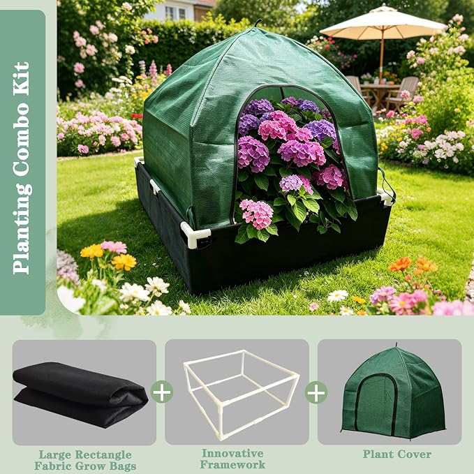3 * 3FT Felt Garden Raised Bed with Plant Covers, No-Tool Growing Bed with Bug Insect Proof Mesh Plant Tents & Sun Shade, 3 Sizes Plant Protection System for Vegetables, Fruits & Flowers