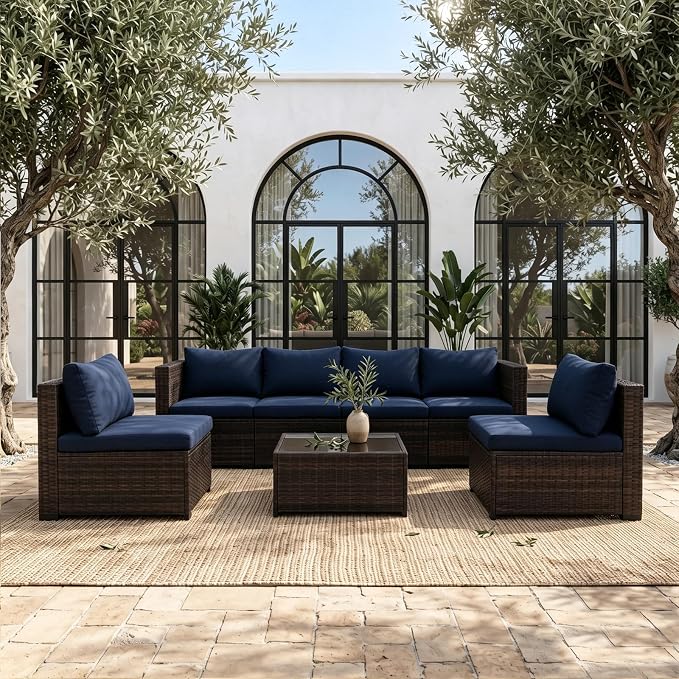 12 Pcs Patio Cushion Covers, Outdoor Rattan Sectional Sofa Cushion Covers, Replacement Washable & Reusable Furniture Protector for Patio Couch (12Pcs-Blue, 25.6 * 25.6 * 4-inch)