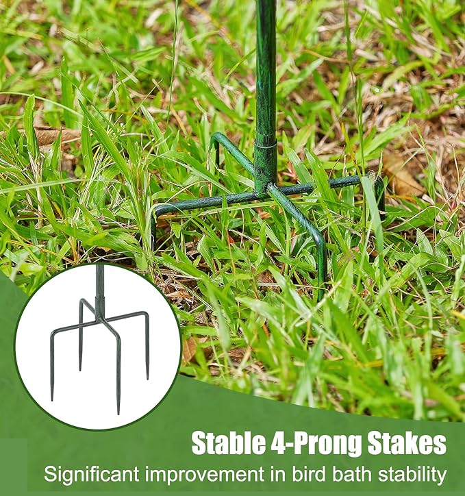44" H Bird Bath and Feeder for Outside, 3 in 1 Free Standing Metal Birdbaths for Outdoors, with Cast Iron Bird 4-Prong Stake Base for Outdoors Yard Garden Patio, Green