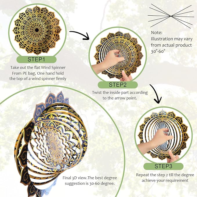 Aoedelyart Wind Spinner Mandala Rich Gold‌,12In Stainless Steel Wind Spinners Outdoor,Garden Gift for Women Mom Father Men Friend,Hanging Wind Sculptures & Spinners Kinetic Yard Art Decorations