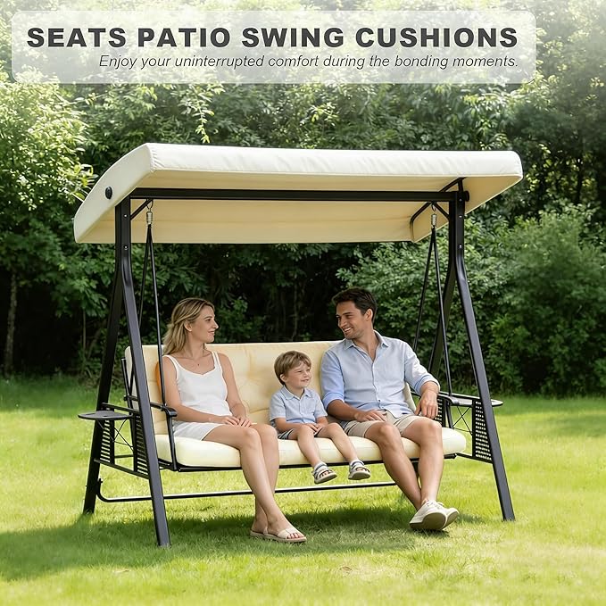 Porch Swing Cushions,Outdoor Cushions 3 Seater Replacement with Backrest, Waterproof Thickened Bench Cushion with Ties for Porch, Patio,Outdoor, Backyard and Garden (Beige Yellow 60 * 40 in)