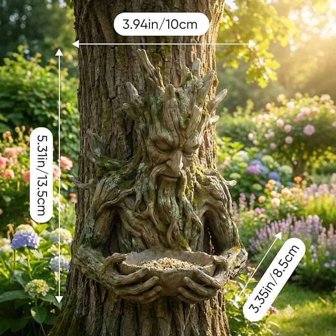 The Quiet Offering A Tree-Integrated Bird Feeding Sculpture, Outdoor Millennial Ancient Tree Bird Feeder, with Hidden Keyhole Hanger,Tree Faces Decor,Yard