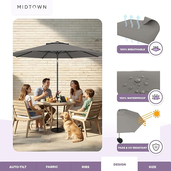 Midtown Umbrellas The Lean Patio Umbrella (Terylast Fabric - Charcoal, 10 Foot)