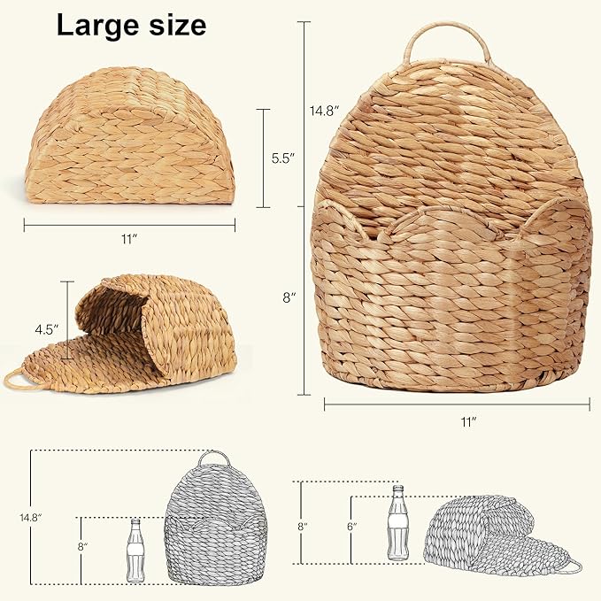 2 PC Door Basket Scalloped Hanging Storage Basket,Water Hyacinth Woven Wall Baskets for Front Door Decor, Hangable Storage Organize for Flowers,Planter,Mails,Wicker Baskets for Organizing Garden - L*2