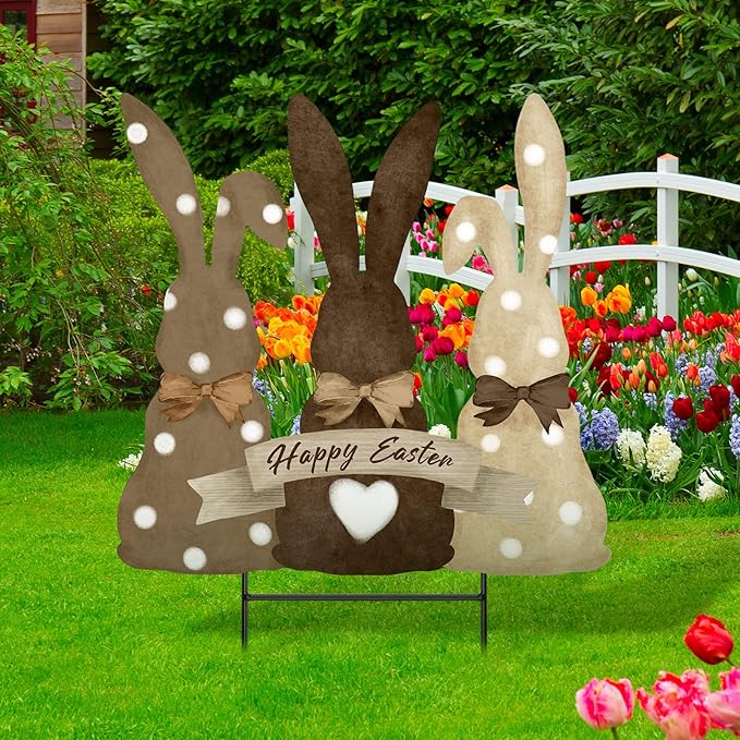 Weysat Easter Decorations Outdoor Metal Easter Yard Signs Large Bunny Garden Stakes Cute Rabbit Garden Lawn Porch Decor for Home Pathway Front Door Party Outside Yard Patio Decor
