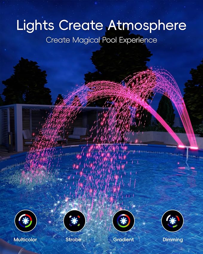 Pool Fountain with Lights for Above Ground/Inground Pools, 360° Adjustable Water Sprinkler Dual High-Pressure Spray, Remote-Controlled, Waterfall Cooler (White)