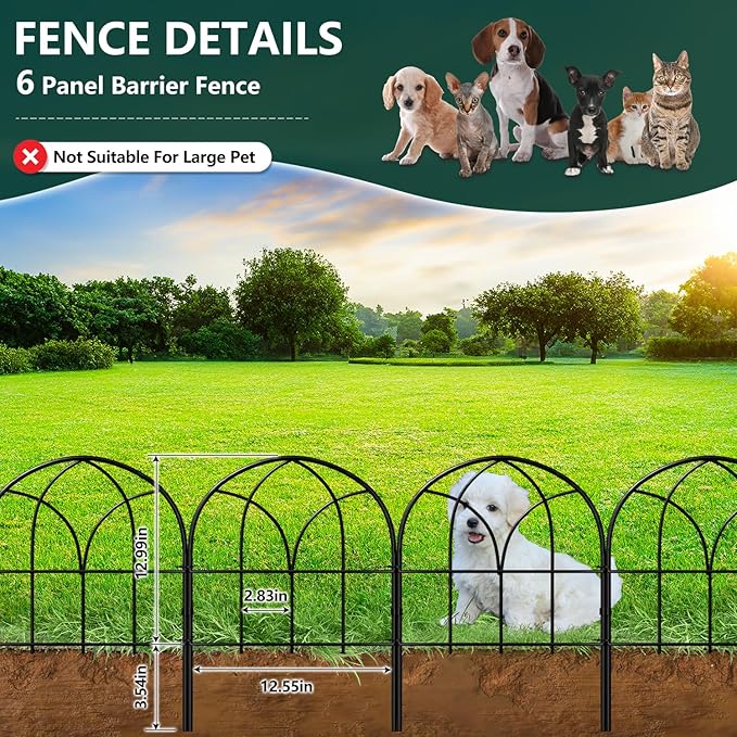 Small Garden Fence Animal Barrier, W12.55*H16.53 Decorative Fence Panel, No Dig Fences Barrier, Arch 6 Pcs Black Metal Fencing, Garden Border Edging Fences, Dog Fencing Blocker for Yard, Flower Bed
