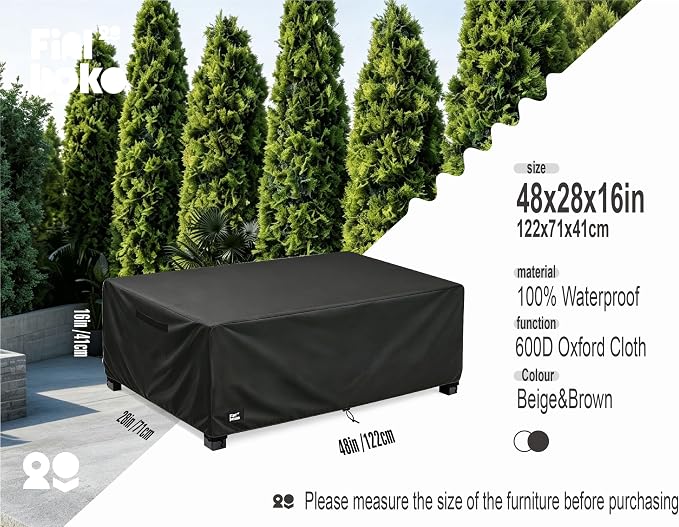 Patio Coffee Table Cover,48Wx28Dx16H Inches 100% Waterproof Heavy Duty Outdoor Rectangular Side Table Cover,Black Minimalism Style Outdoor Furniture Covers