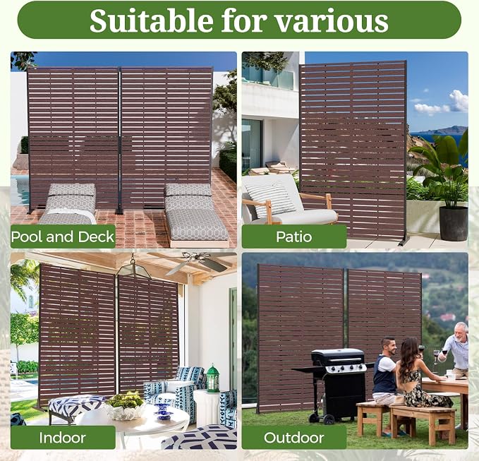 Privacy Screen Outdoor 72" Hx47 W Freestanding Privacy Panel with Stand, HDPE Decorative Privacy Fence with Sandblasting Louver Pattern, Patio Divider Screen, Privacy Screens for Outside