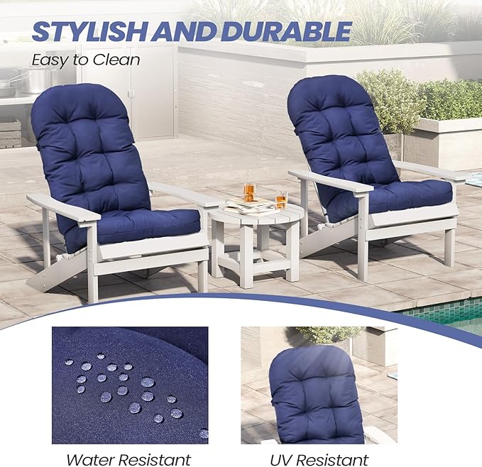 Crestlive 50x20x4 Inch Adirondack Chair Cushions Set of 2, Rocking Chair Cushions, Thickened High Back Patio Chair Pad for Indoor&Outdoor, Water Resistant Cushions for Adirondack Chair, Navy