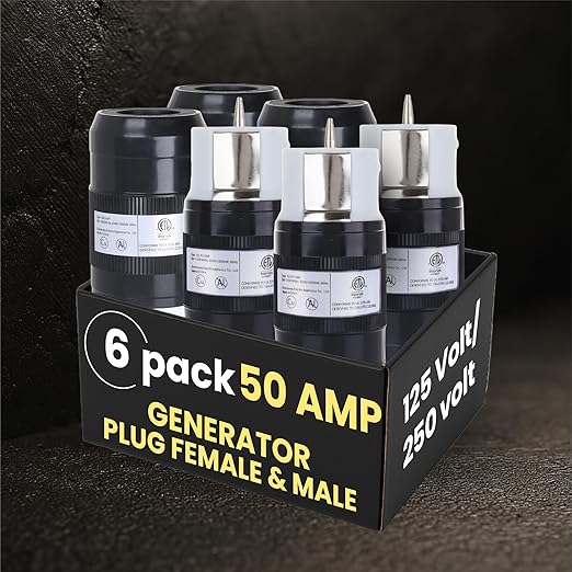 50 Amp Generator Plug (3 Female & 3 Male), 50 Amp Generator Connector, 125 Volt/250 Volt, 50A Twist Lock RV Plug - CS6365, Twist Lock Adapter, 12500 Watts 3 Pole 4 Wire | 6 Pack