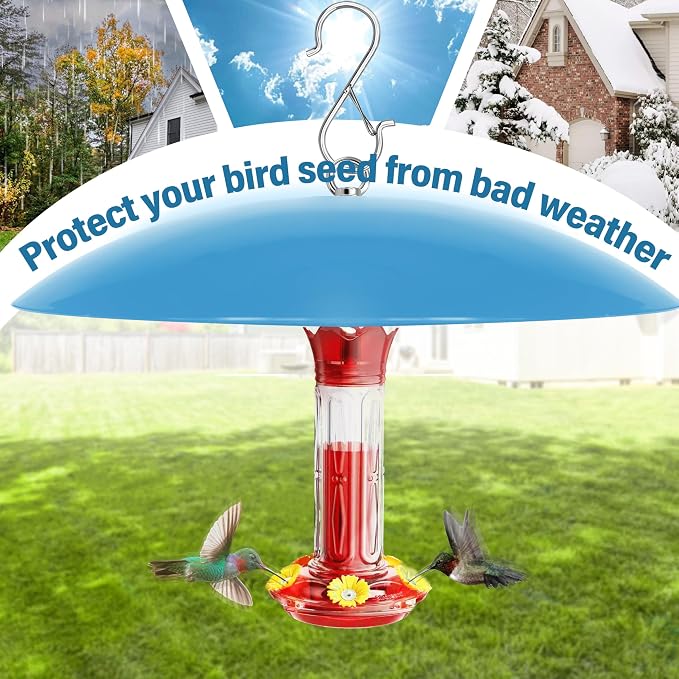 13" Bird Feeder Rain Guard, Hummingbird Feeder Shade Dome Cover, Hanging Baffle for Bird Feeder Pole,Smart Birds Feeder's Umbrella(Translucent Blue), 1 Pack