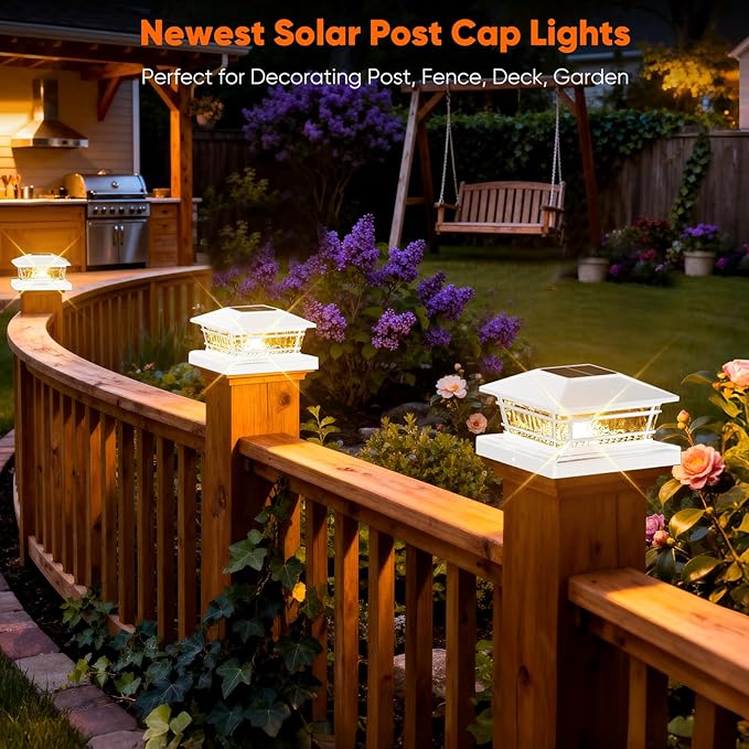 Solar Post Cap Lights White with 8 RGB Solid Colors & Color Changing, 8 Pack Solar Vinyl Fence Post Cap Lights for Porch Yard Garden，Deck Post Lights Waterproof for 4x4 5x5 6x6 Vinyl/Wooden Posts