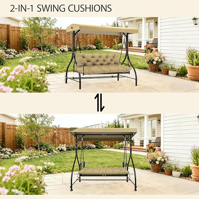 Premium 5" Thicken Porch Swing Cushions Waterproof 3 Seater Replacement Cushions with Backrest and Adjustable Straps, Outdoor Furniture Cushions for Patio, Garden(40×40×5inch)