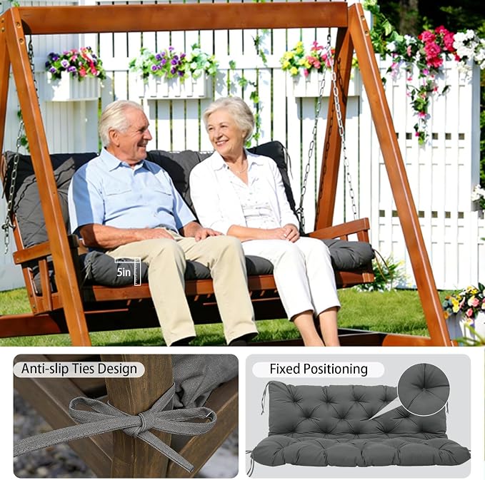 Premium 5" Thicken Porch Swing Cushions Waterproof 3 Seater Replacement Cushions with Backrest and Adjustable Straps, Outdoor Furniture Cushions for Patio, Garden(40×40×5inch)