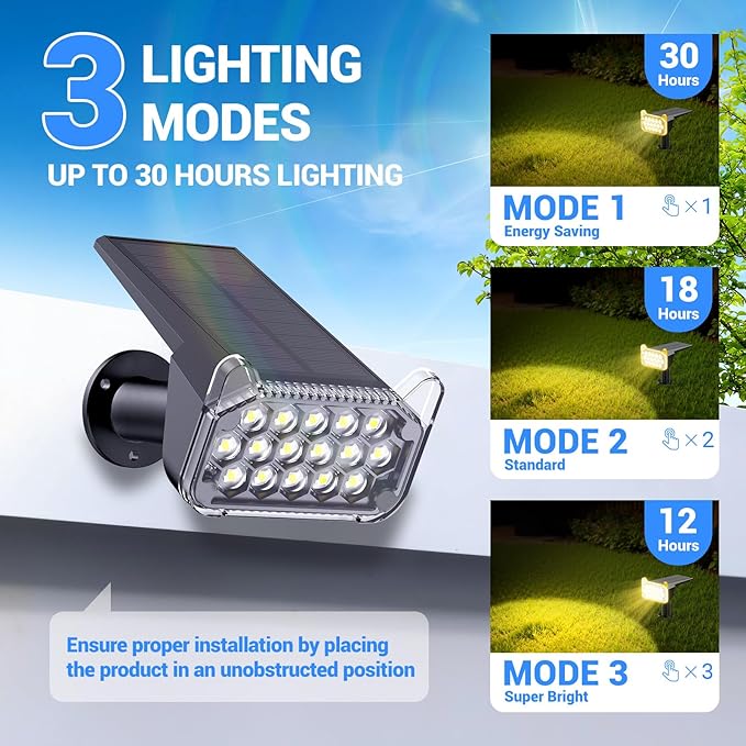 WdtPro Solar Spot Lights Outdoor Waterproof, Bright Solar Lights Outdoor with 16 Extra-Large LEDs, 3 Modes Landscape Spotlights, 2-in-1 Solar Powered Light for Yard Flag Garden, 4 Pack, Warm White