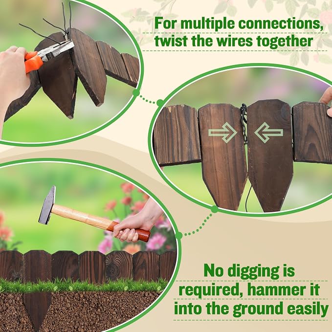 9.6ft L x 3.9in H Landscape Edging - Sturdy Anti-Corrosive Wood Garden Edging Border, Low-Profile Blends into Nature, for Yard Flower Bed Path Decorative Tree Fence, 1 Pack