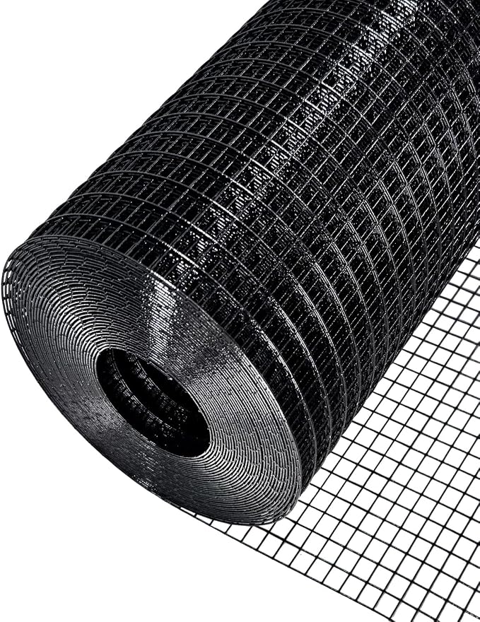 Black Vinyl Coated Hardware Cloth Roll 1/2 inch 16 inch x 50 Foot - Black Vinyl Chicken Wire Fence Roll Garden Fence Mesh Wire Fence Welded Wire Fencing