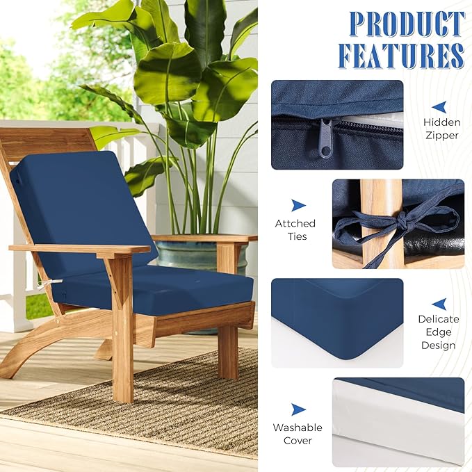 Deep Seat Patio Cushions Set of 2, 24x24 Inch Waterproof & Fade Resistant Outdoor Chair Cushions, Thick Padded Replacement Sofa Cushions for Garden Yard Furniture
