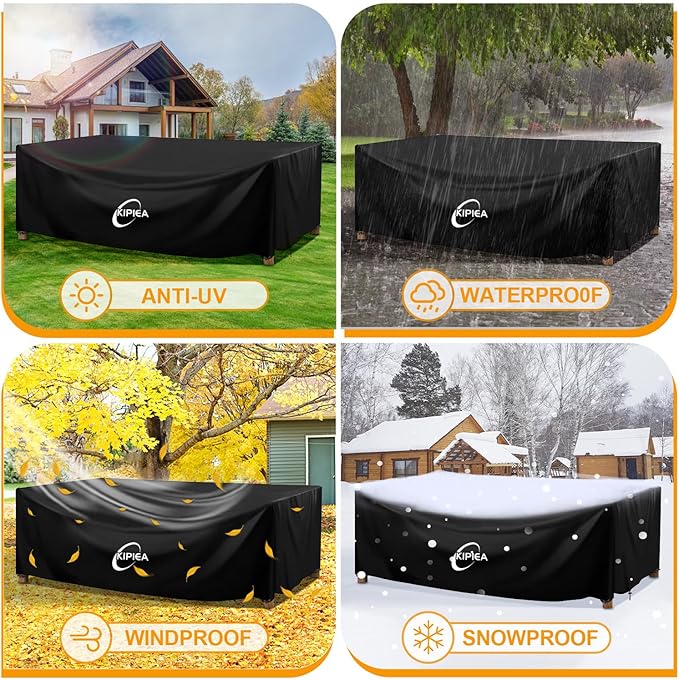 Kipiea Outdoor Furniture Covers Waterproof, 420D Heavy-Duty Patio Furniture Set Covers, No Tears Anti UV No Fading(128" L x 83" W x 28" H)