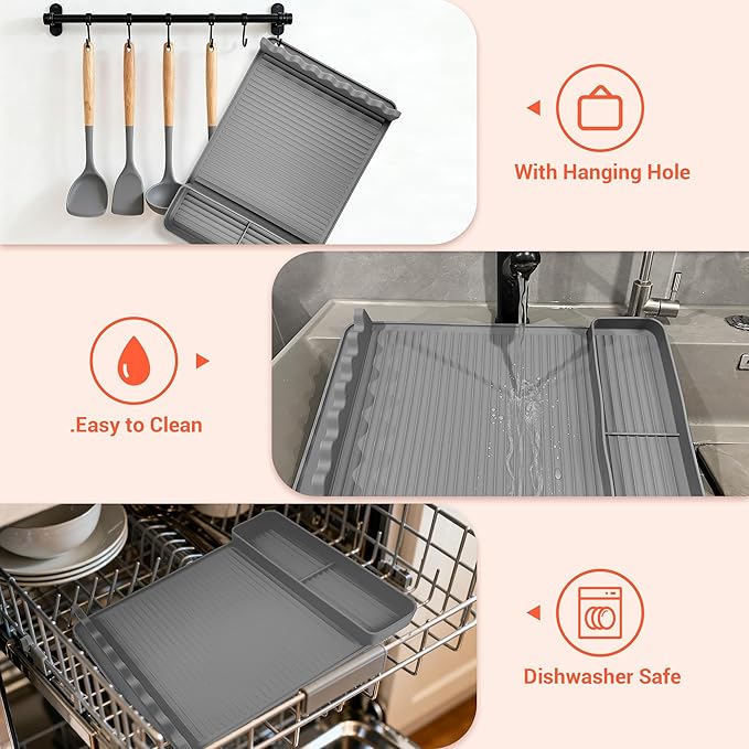2Pack Silicone Grill Mat for Blackstone - 16x11.5 Inch Non-Slip Tool Mat with Sauce Drip Pad & Wavy Grip, Outdoor BBQ Accessories & Gifts for Men, Dad, Grilling （Grey）
