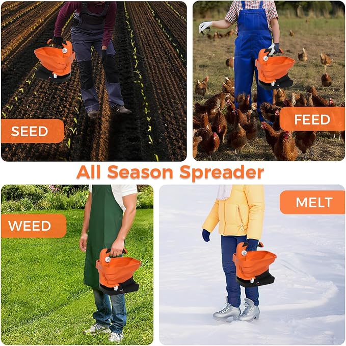 Electric Seed & Fertilizer Spreader, Type-C Rechargeable Handheld Lawn & Salt Spreader, 6 Speeds & 8 Flow Settings, 3.3L Capacity, 16.5 ft Wide Spread for Grass Seed & Ice Melt (Battery Included)