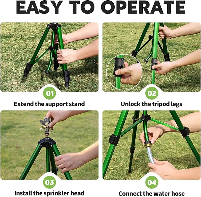 Impact Lawn Sprinkler with Tripod Stand, Adjustable 0-360° Rotating Sprinklers for Yard & Garden, Wide Coverage Garden Hose Sprinkler Fits 3/4" Hose for Grass Watering (2packs)