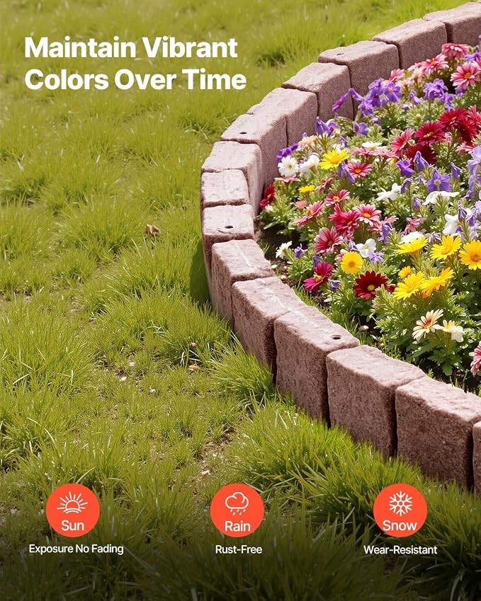 VEVOR Faux Stone Landscape Edging, 46.8" x 3.9" Realistic Lawn Edging with Anchoring Spikes, Flexible Brick-Sized Garden Border, Fade-Resistant Yard Garden Stone Border for Driveways Walkway, Brown